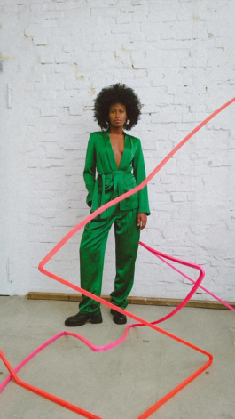 Bold color fashion editorial photographed in a raw studio setting by Berlin photographer Miriam Dang 